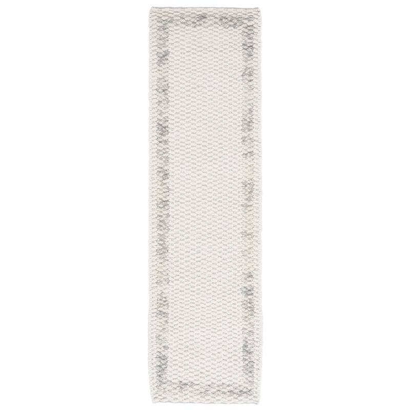 SAFAVIEH Handmade Natura Ricia Border Wool Rug - 2'3" x 8' Runner - Ivory/Grey