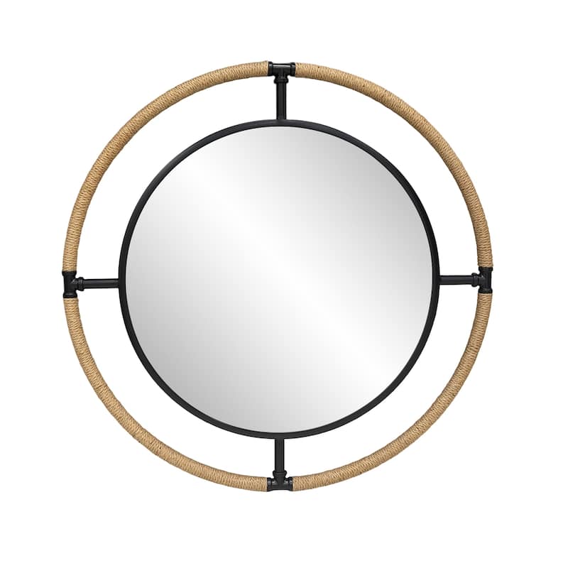 Coastal Rope & Iron Round Wall Mirror Hanging Decor for Living Room - 32"X32"