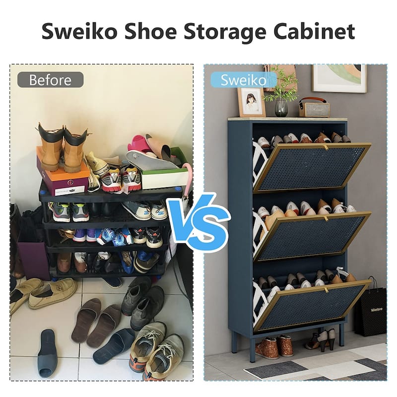 Entryway Shoe Storage Cabinet with 3 Flip Drawers with Mesh Door - 23.63" x 9.26" x 49.22"H