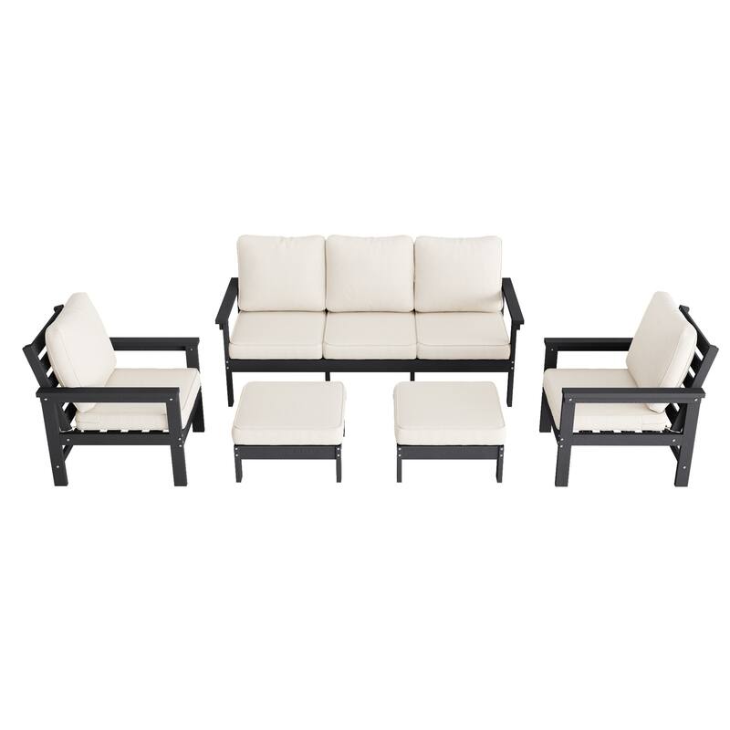 HIPS Outdoor Sofa Set with 3.9 Inch Cushions & Ottoman (Set of 5)