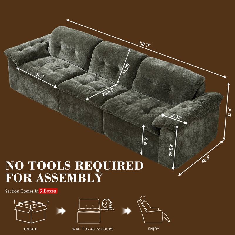 Rossetta 3-Seater Luxury Cloud Chenille Modular Sofa with Adjustable Footrest