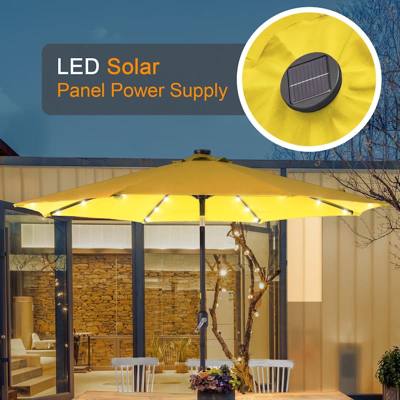 LIVOOSUN 9Ft Patio LED Market Umbrella Outdoor Table Steel Umbrella