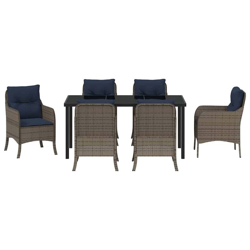 vidaXL Garden Dining Set with Cushion Grey Poly Rattan