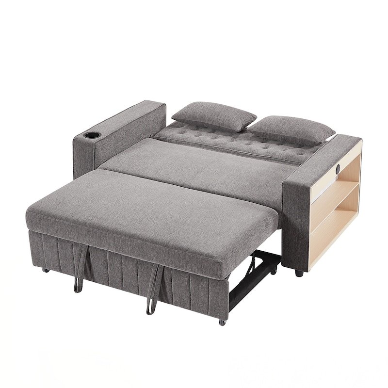 Pull-out Sofa Bed Convertible Couch Loveseat Sofa Modern Sleeper Sofa with Adjustable Backrest for Living Room