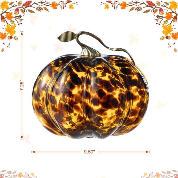 dimension image slide 1 of 6, Glitzhome Gold Handle Amber Dots Glass Pumpkin for Fall Thanksgiving Decorating