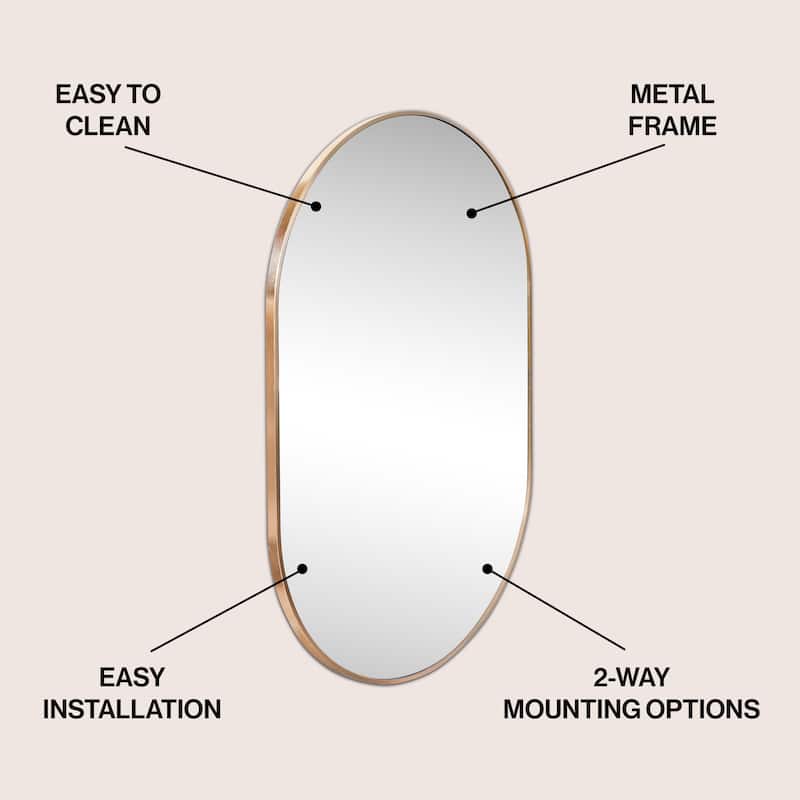 JONATHAN Y Medium Oval Metal Framed Wall Mirror - 36 H x 24 W x 0.73 D