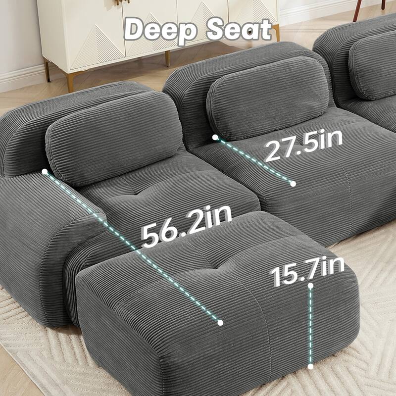 Anmytek 82 Inch Grey Corduroy Modular Loveseat Sofa with Curved Armrests and Anti Slip Design