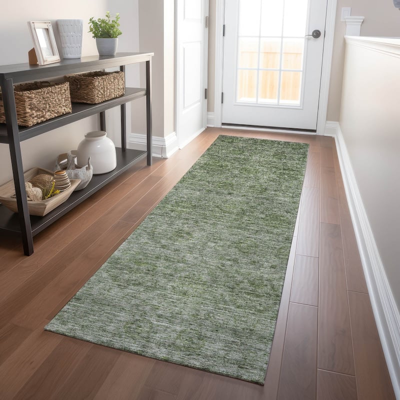 Machine Washable Indoor/ Outdoor Ombre Damask Chantille Rug - Olive - 2'3" x 7'6"