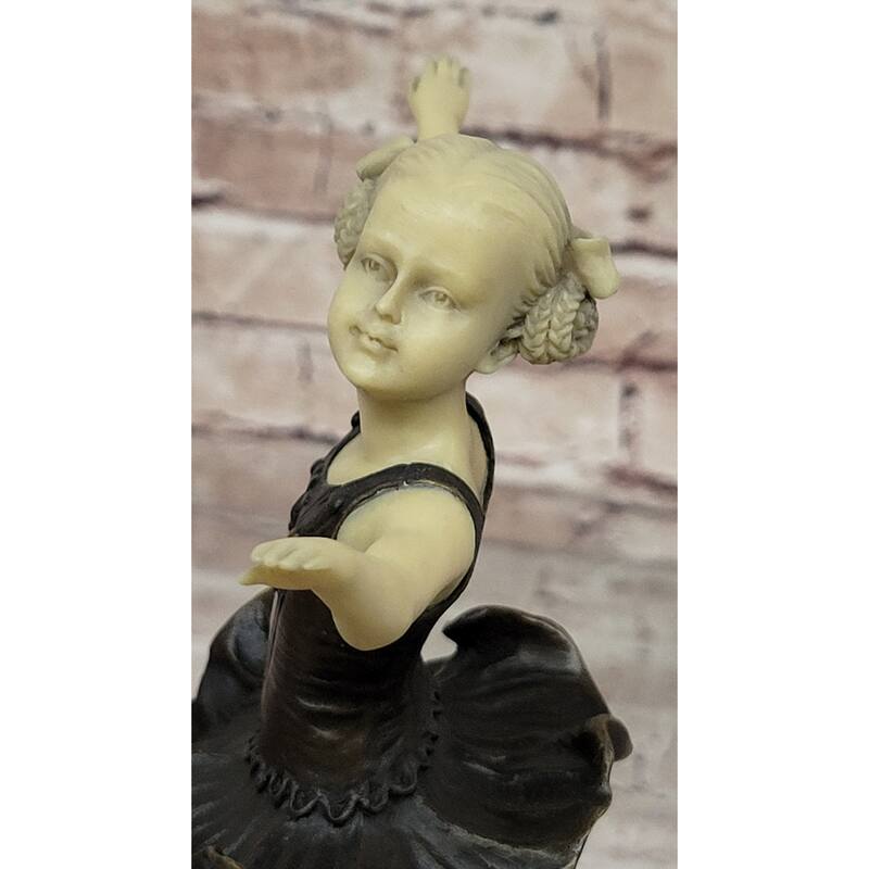 Bronze Resin Arms, Head Sculpture Of A Young Ballerina Ballet Dancer On Marble Base