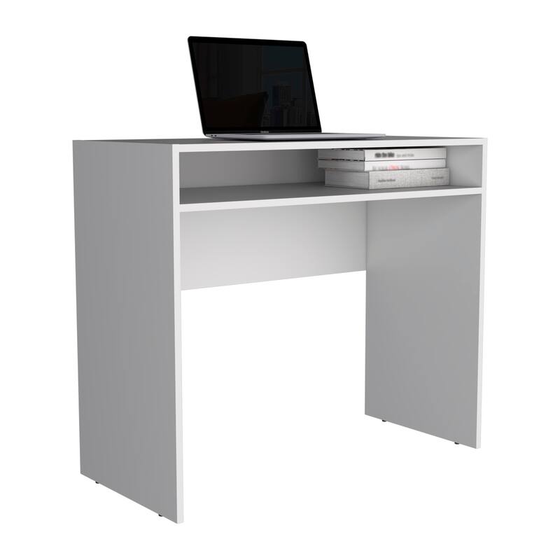 Contemporary Writing Desk with Minimalist Style, Extra Storage Shelf, and Water-Resistant Top for Versatile Use