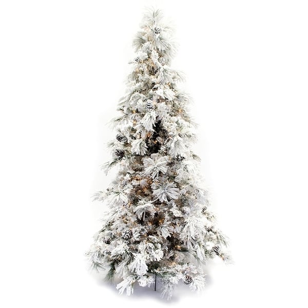 slide 2 of 7, Flocked Long Needle Snowy Pine 9-foot Christmas Tree
