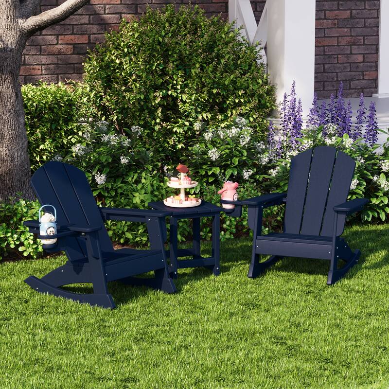 Laguna Kids Outdoor Poly Adirondack Rocking Chair with Side Table 3-Piece Set