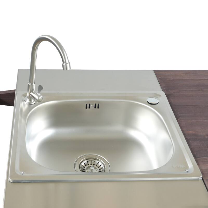 75.4 Inch Outdoor Grill Cart with Sink Solid Wood Rolling Bar Cart for XL Grills