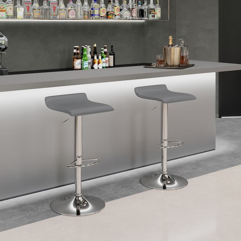 Faux Leather Upholstered Adjustable Barstools Airlift Counter Bar Pub Height Stools Set of 2