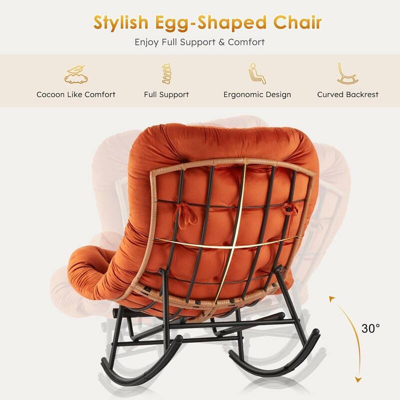 Cozy Papasan Rocking Sofa Chair with Extendable Footrest for Porch, Lawn, Bedroom and Living Room