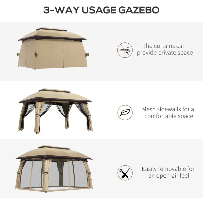 10x13 Foot Outdoor Gazebo with Netting, Vented Roof, Steel Frame for Garden, Lawn, Backyard, and Deck