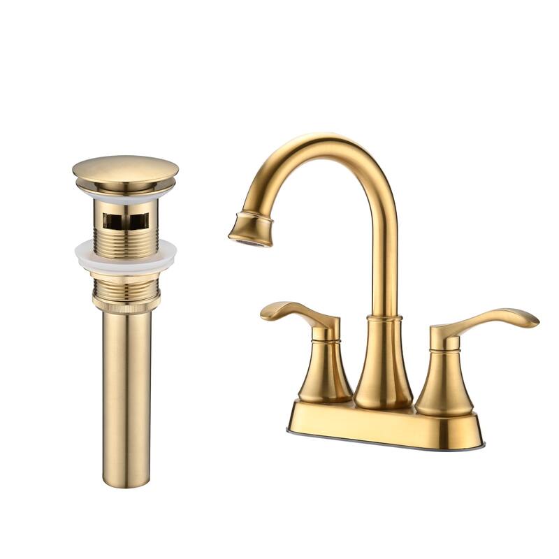 4 inches Centerset Bathroom Faucet 360° Swivel Spout, with Pop Up Drain - Brushed Gold - Brushed Gold