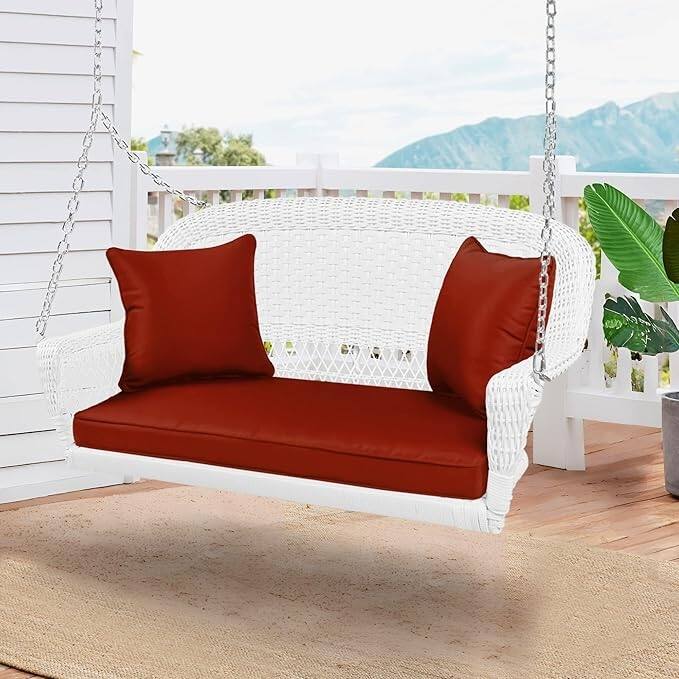 28 in. W White Cushion in Aluminum Frame Outdoor Porch Swing with CushionGuard and Stand