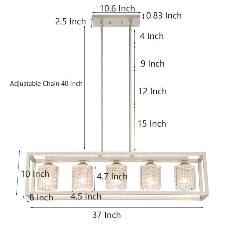 Acroma Mid-century 5-light Crystal Rectangle Chandelier for Dining Room - 37 inches