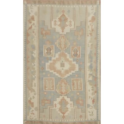 Hand Woven Oriental 100% Wool Carpet Southwestern Tribal Navy Blue & Blues Kilim Area Rug - 13' 2'' X 9' 9''