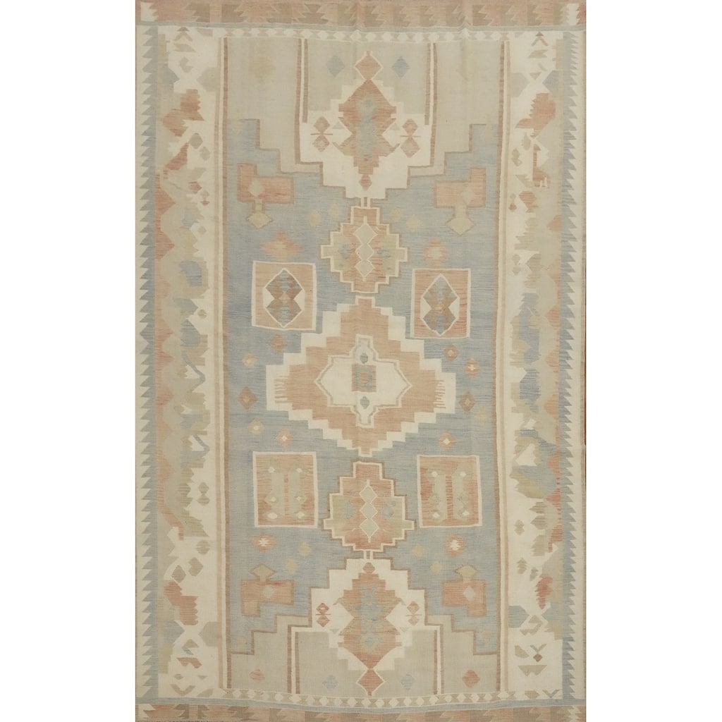 Hand Woven Oriental 100% Wool Carpet Southwestern Tribal Navy Blue & Blues Kilim Area Rug - 13' 2'' X 9' 9''