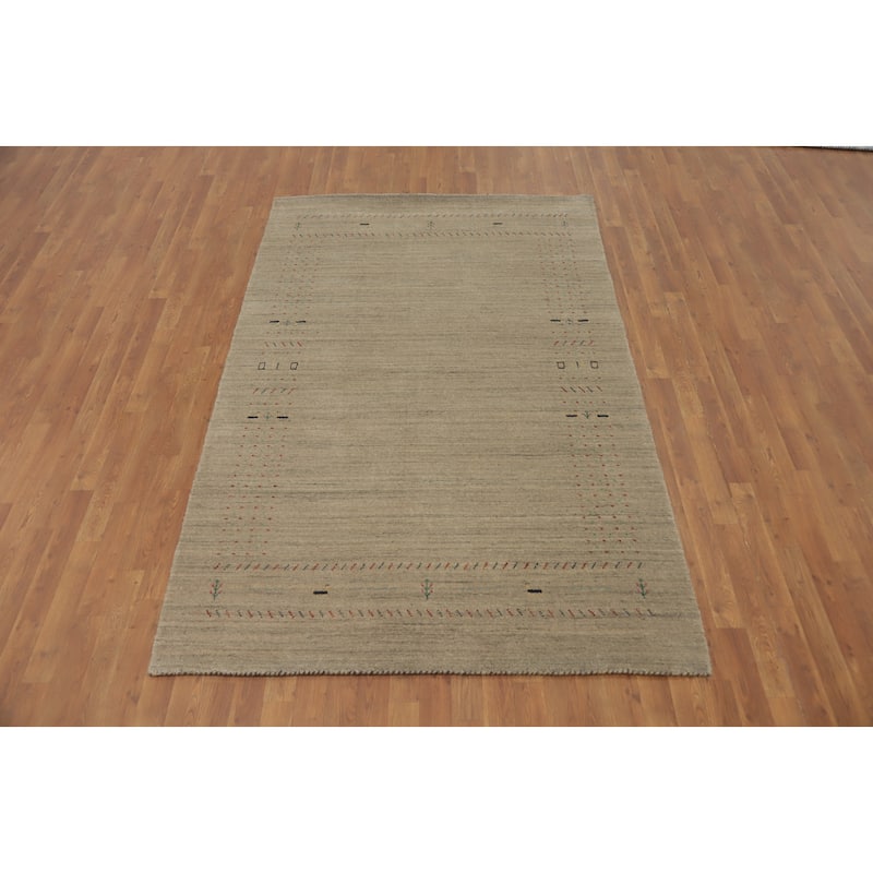 Hand Knotted Oriental 100% Wool Carpet Tribal Animal Pictorial Beige & Ivories Gabbeh Area Rug - 7' 9'' X 5' 1''