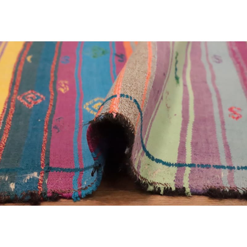Hand Woven Oriental 100% Wool Carpet Southwestern Tribal Multi-Colored Kilim Area Rug - 6' 10'' X 5' 2''