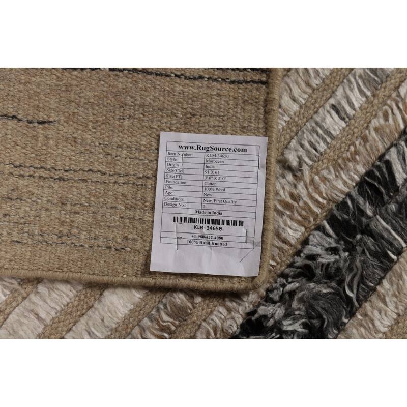 Striped Moroccan Modern Foyer Rug Hand-Knotted Wool Carpet - 2'0"x 3'0"