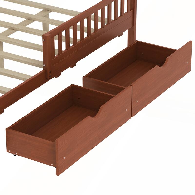 Twin Size Wood Platform Bed with Guardrails
