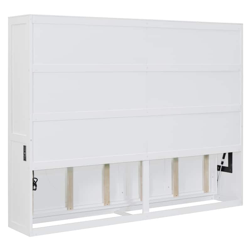 Murphy Bed Cabinet Bed with Circular Carving Pattern and Built-in Charging Station for a Multi-use Guest Room, Home Office