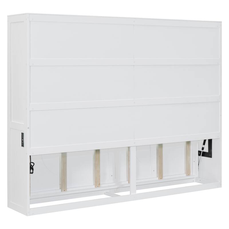Queen Size Murphy Bed with Rattan Design & Dual-Piston Mechanism