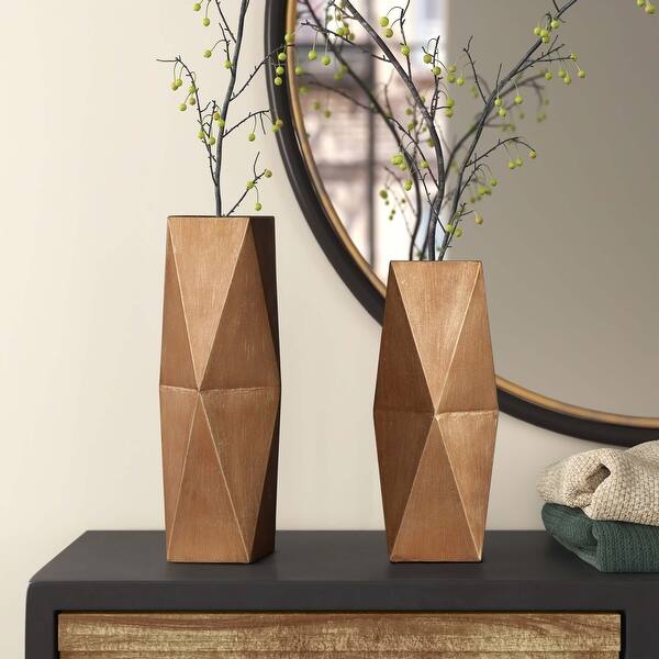 Gold Geometric Metal Modern Rectangular Vases (Set of 2) On Sale