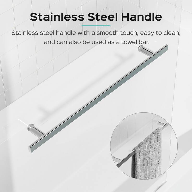 31" W x 55" H Frameless Pivot Bathtub Shower Door, 6mm Tempered Glass Panel for Bathroom - 31x55"