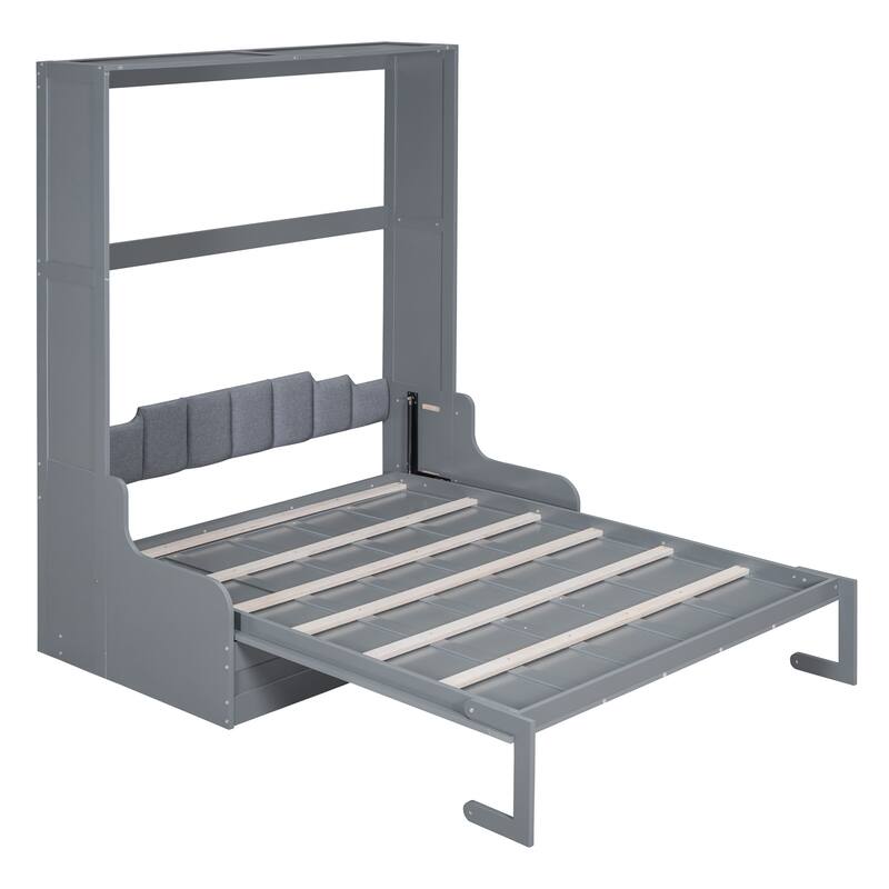 Gray Modern Style Queen Size Multi-function Murphy Bed with Cushion for Bedroom