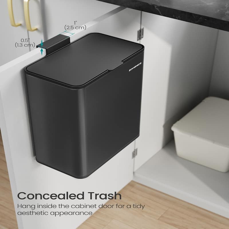 2.1 Gallon Hanging Trash Can with Lid for Kitchen Cabinet Wall Mounted or Countertop Use