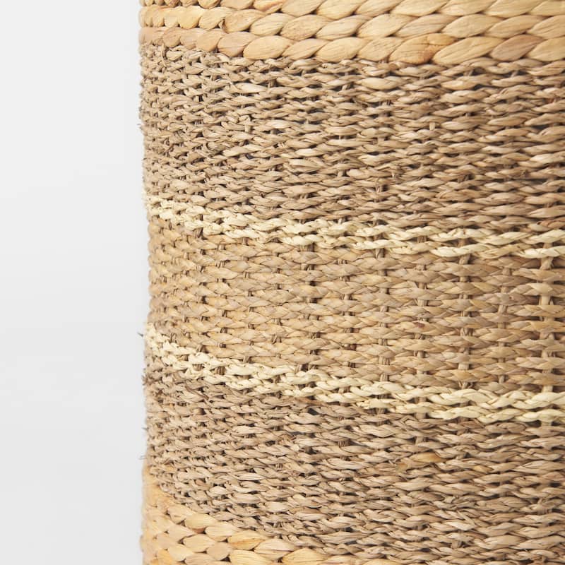 Mercana "Maya" Brown Striped Seagrass Round Coffee Table Pouf