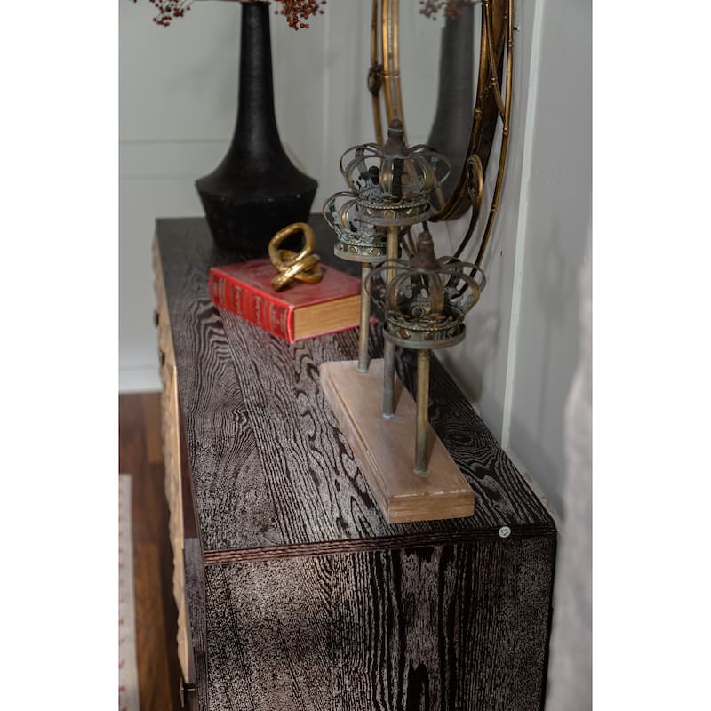 Solid Wood Sideboard with Geometric Pattern, 2 Doors and 2 Drawers,Mid Century Modern Sideboard Cabinet