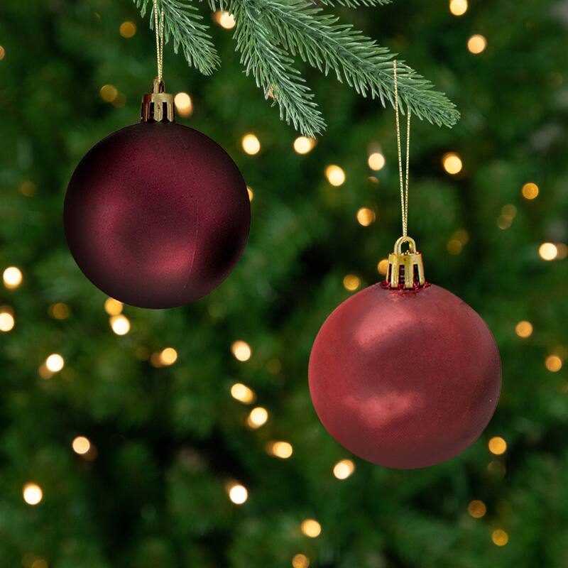 24ct Burgundy Shatterproof 4-Finish Christmas Ball Ornaments 2.5"