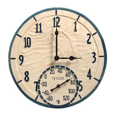 Taylor By The Sea Indoor and Outdoor Clock and Thermometer, 14 In