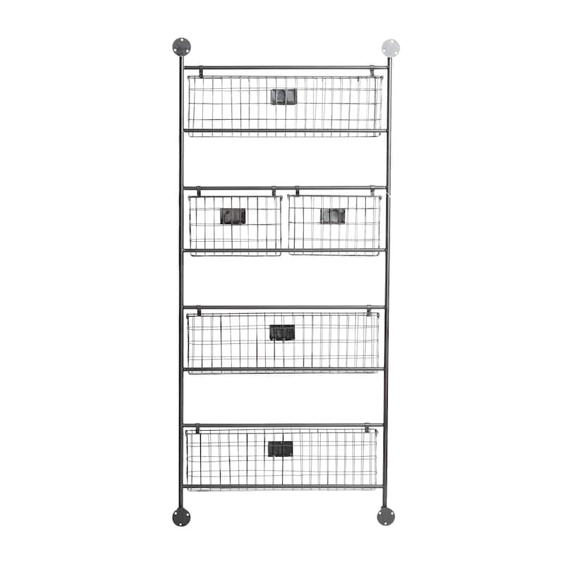 Metal Suspended Wire Basket 5 Slot Magazine Rack Holder with Label Slot - Black - Roche River Decor