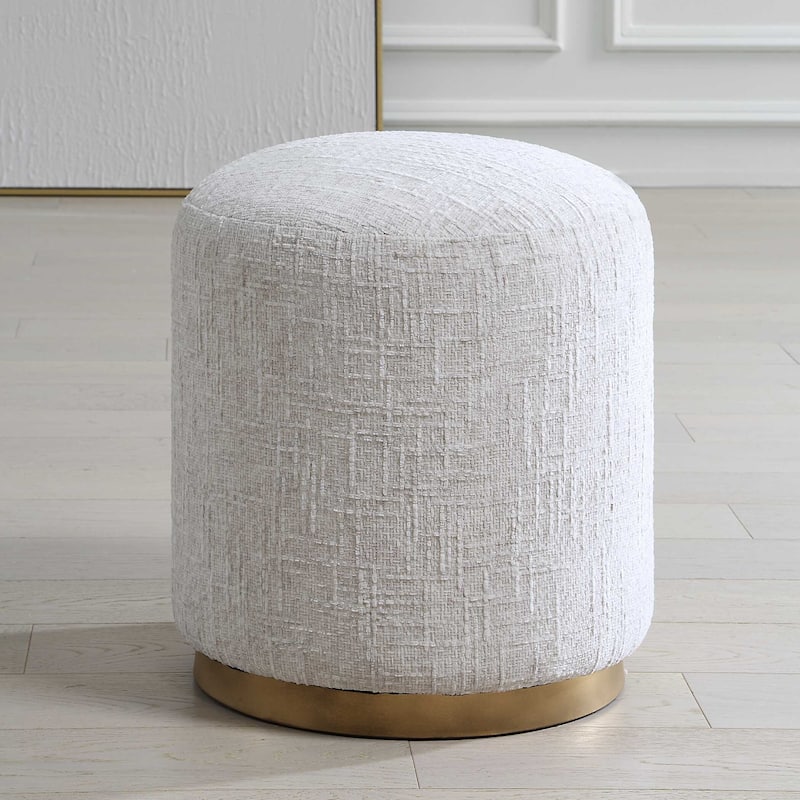 Copper Grove Off-white Brass Base Round Ottoman Stool.