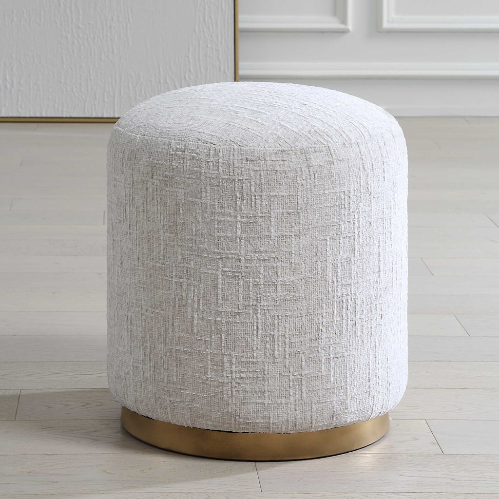 Copper Grove Off-white Brass Base Round Ottoman Stool.