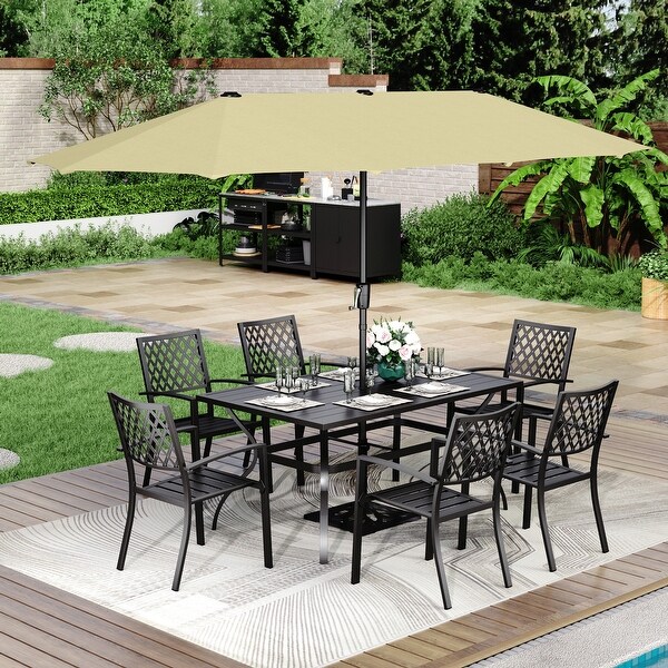 MAISON ARTS 8-Piece Outdoor Dining Set with 13ft Umbrella Steel
