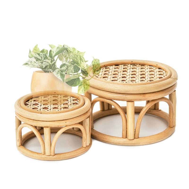 Set of 2 Small Boho Rattan Wicker - 8 x 8 x 4 inches