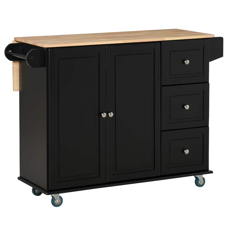 Mobile Kitchen Island with Drop Leaf, Towel Rack and 3 Drawers