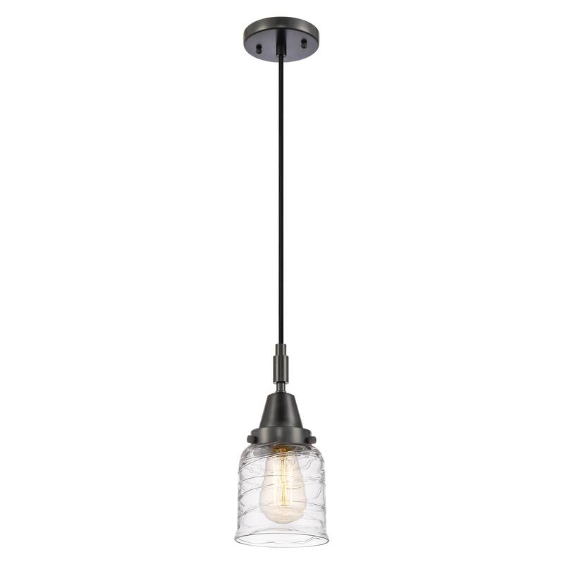 Innovations Lighting Downtown Urban - Caden Bell - 1 Light 5" Cord Hung Mini Pendant - Clear Deco Swirl Shade/Matte Black