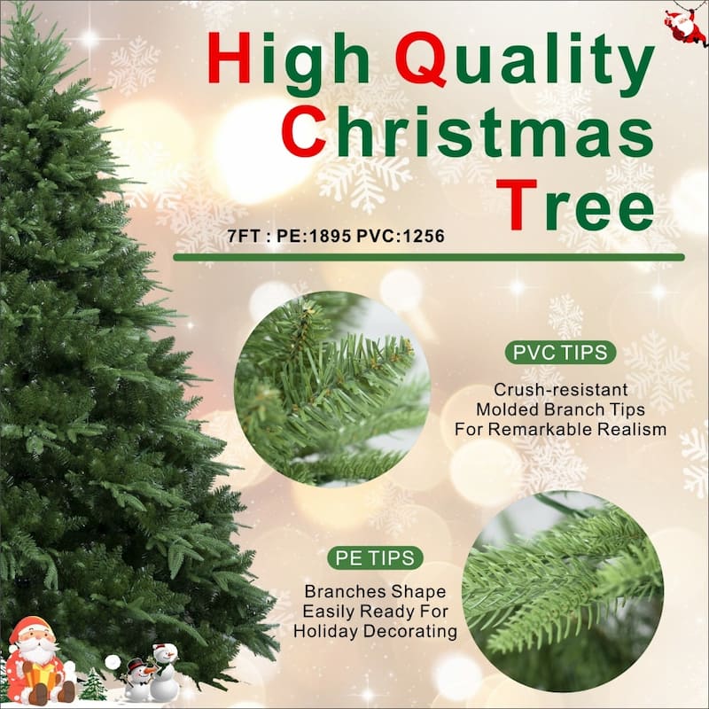 7FT Modern Holiday PE & PVC Mixed Foliage Green Christmas Tree