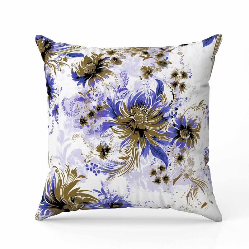 Delightful Wildflowers Faux Suede Reversible Throw Pillow White and Blue