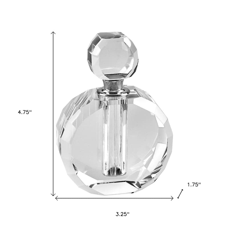 HomeRoots 5" Clear Crystal Decorative Perfume Bottle - 4.75" x 1.75" x 3.25"