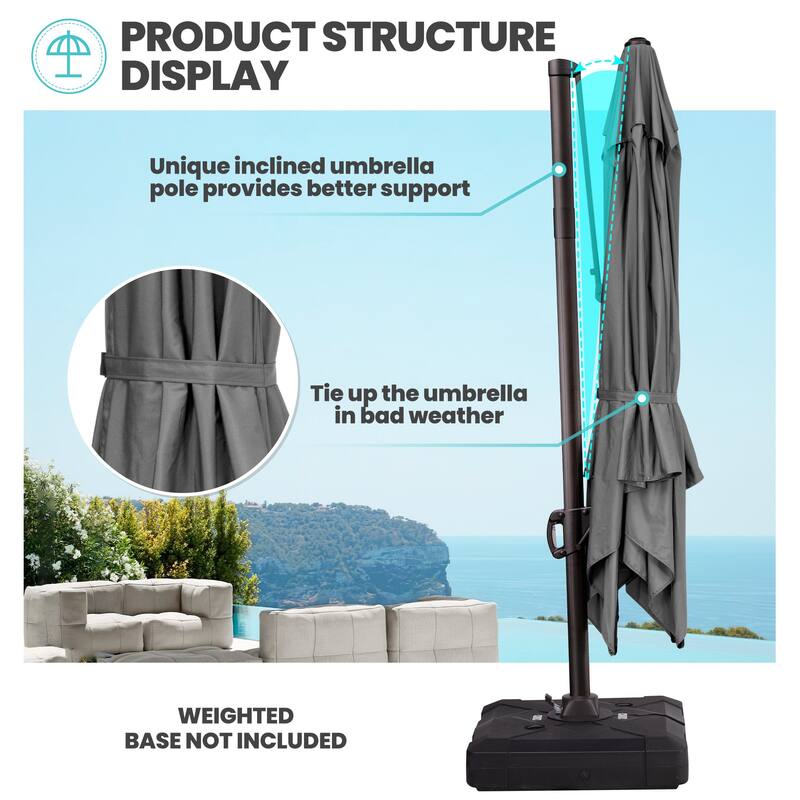 9 x 12 ft Outdoor Shade Parasol Patio Cantilever Offset Umbrella, No Base